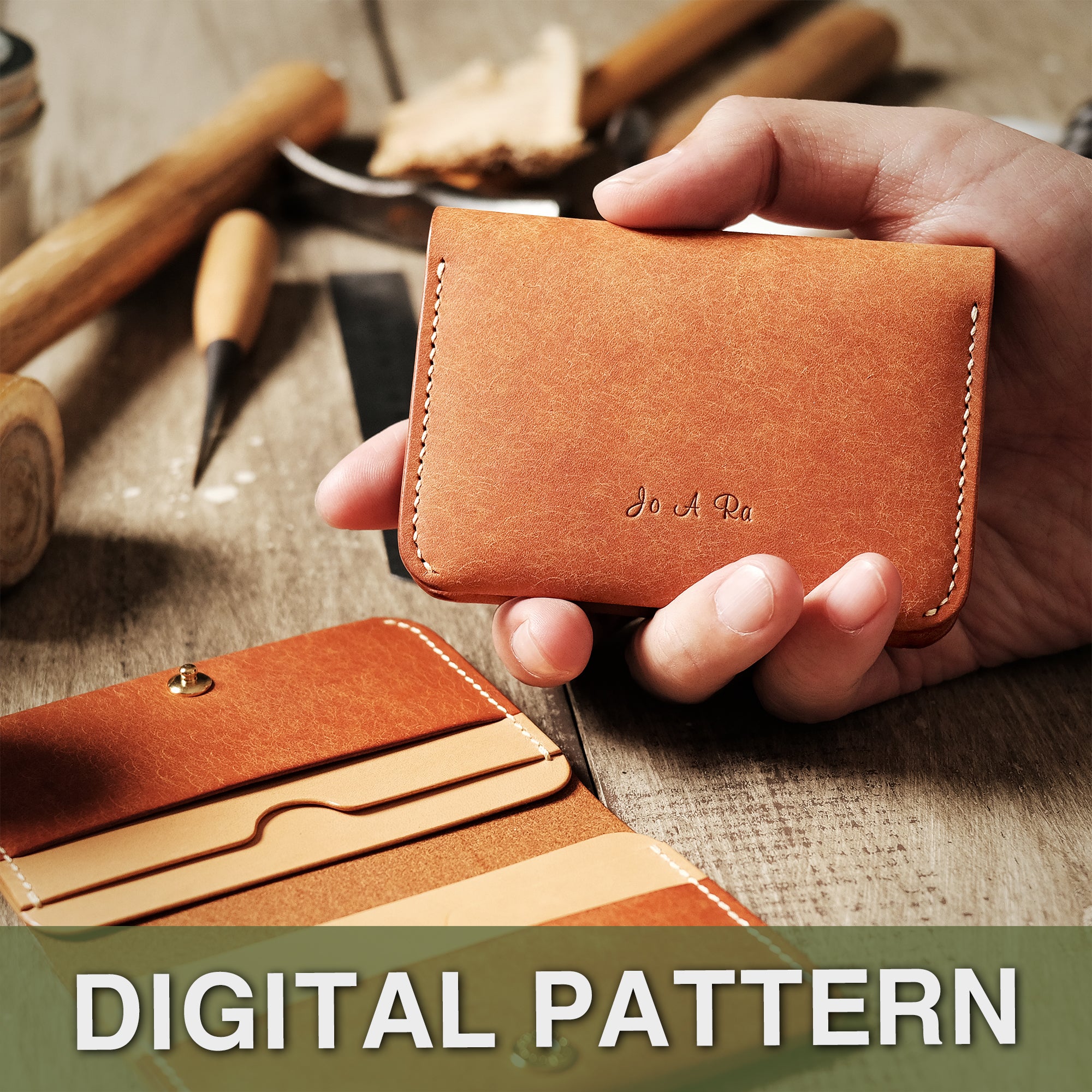 Compact 6 Pocket Wallet held comfortably in one hand, with an unfolded view displayed below.