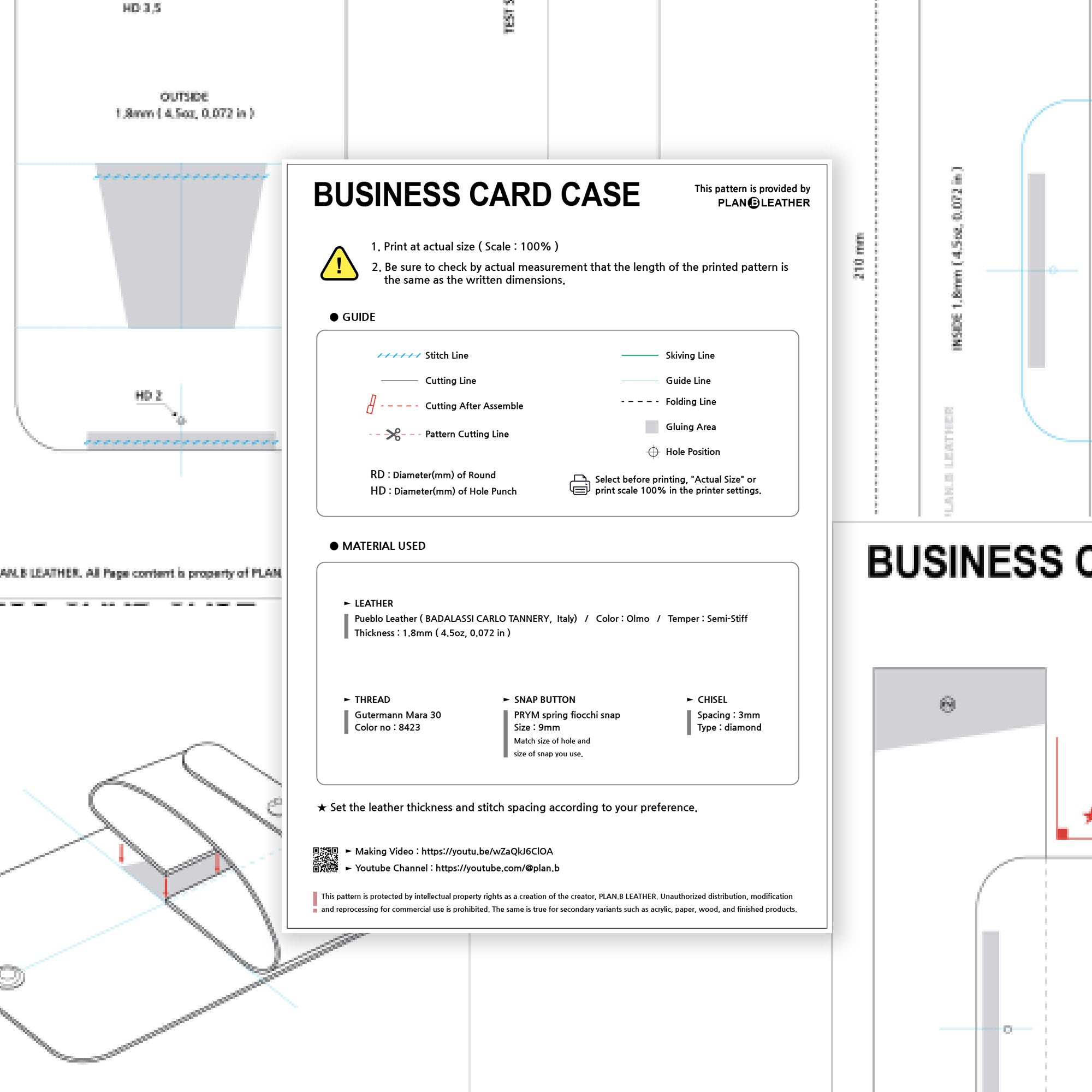 Preview of the Business Card Wallet PDF pattern, showing template layout and assembly instructions.
