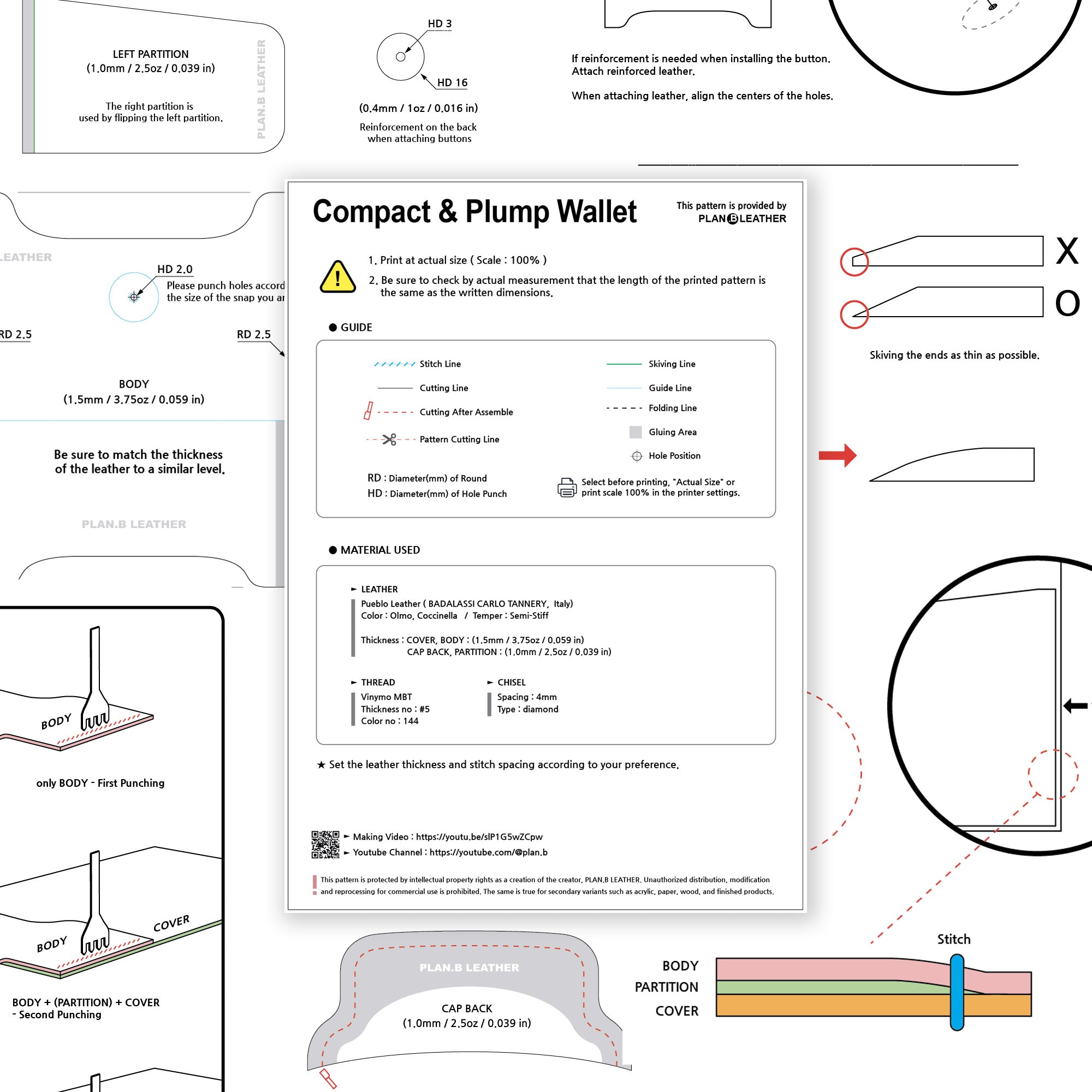 Preview of the Compact Plump Wallet PDF pattern, showing template layout and assembly instructions.