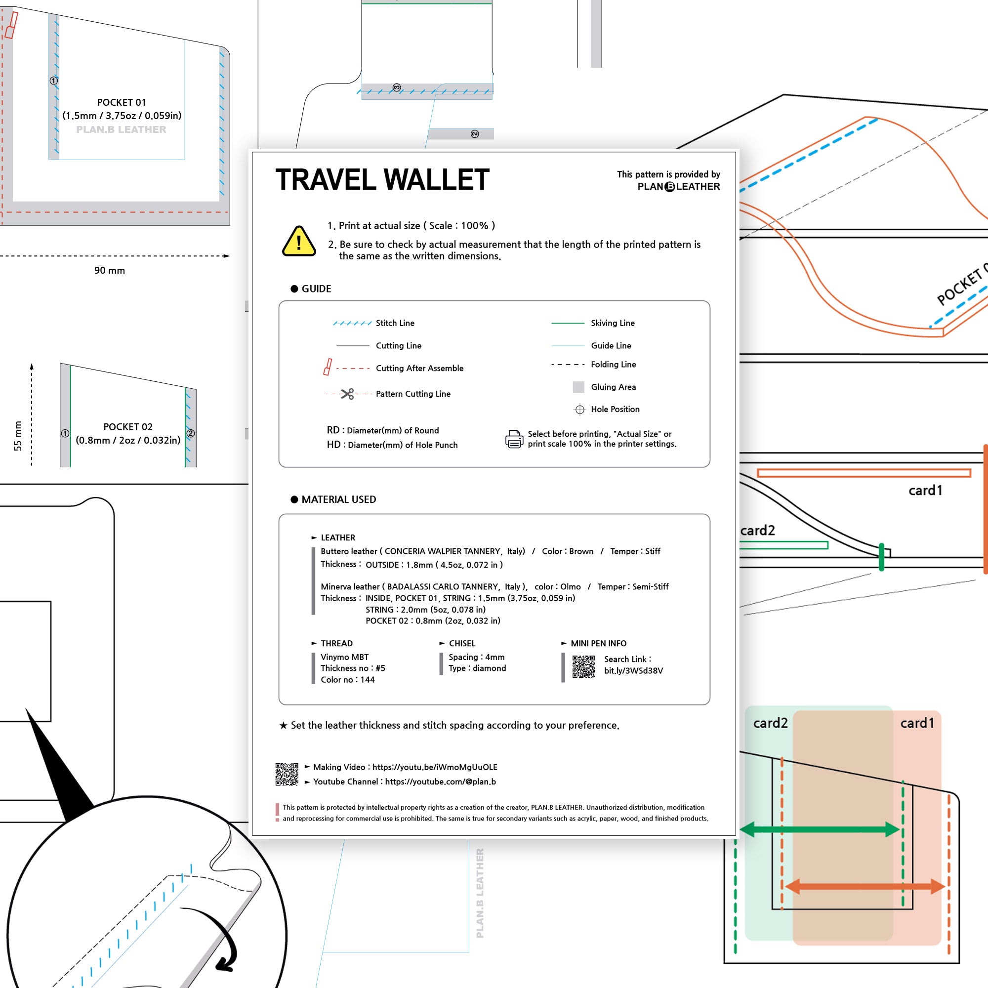 Preview of the passport wallet PDF pattern, showing template layout and assembly instructions.
