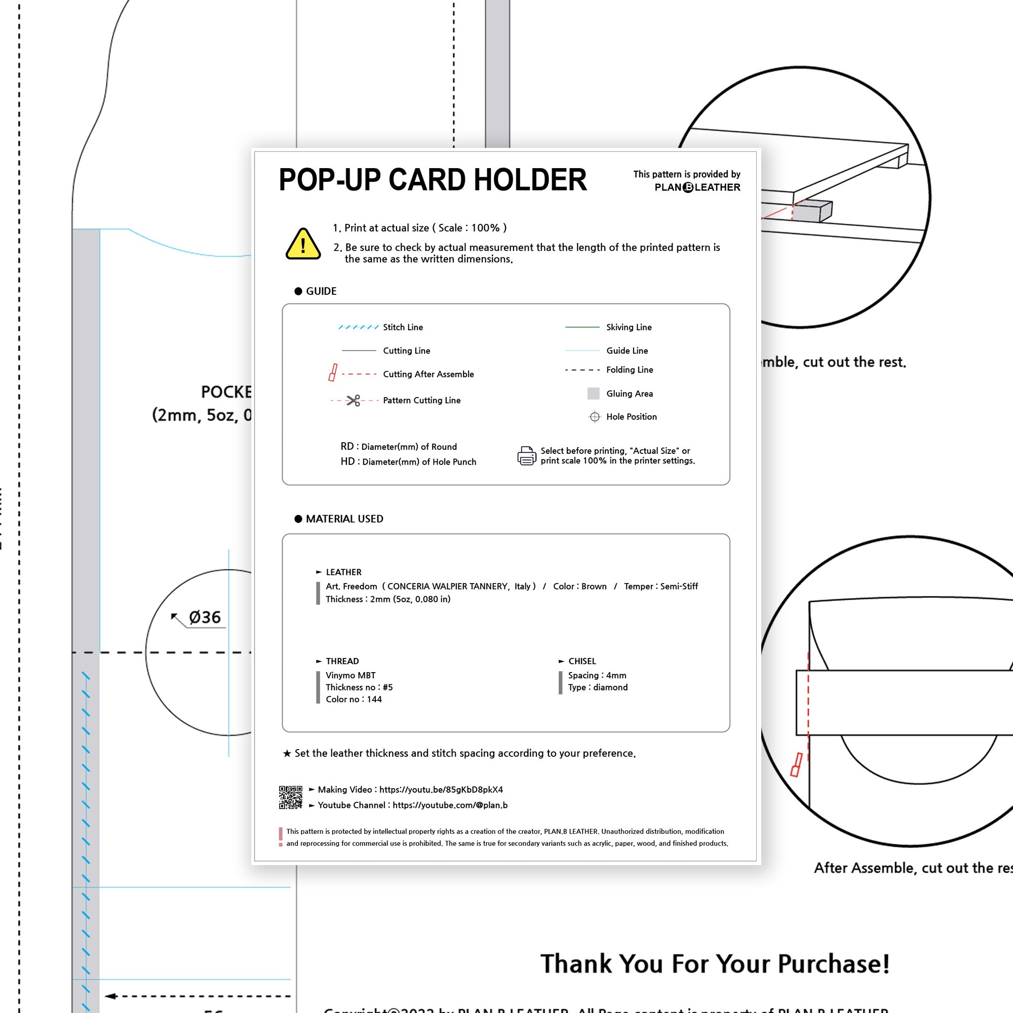 Preview of the Pop-Up Card Holder PDF pattern, showing template layout and assembly instructions.