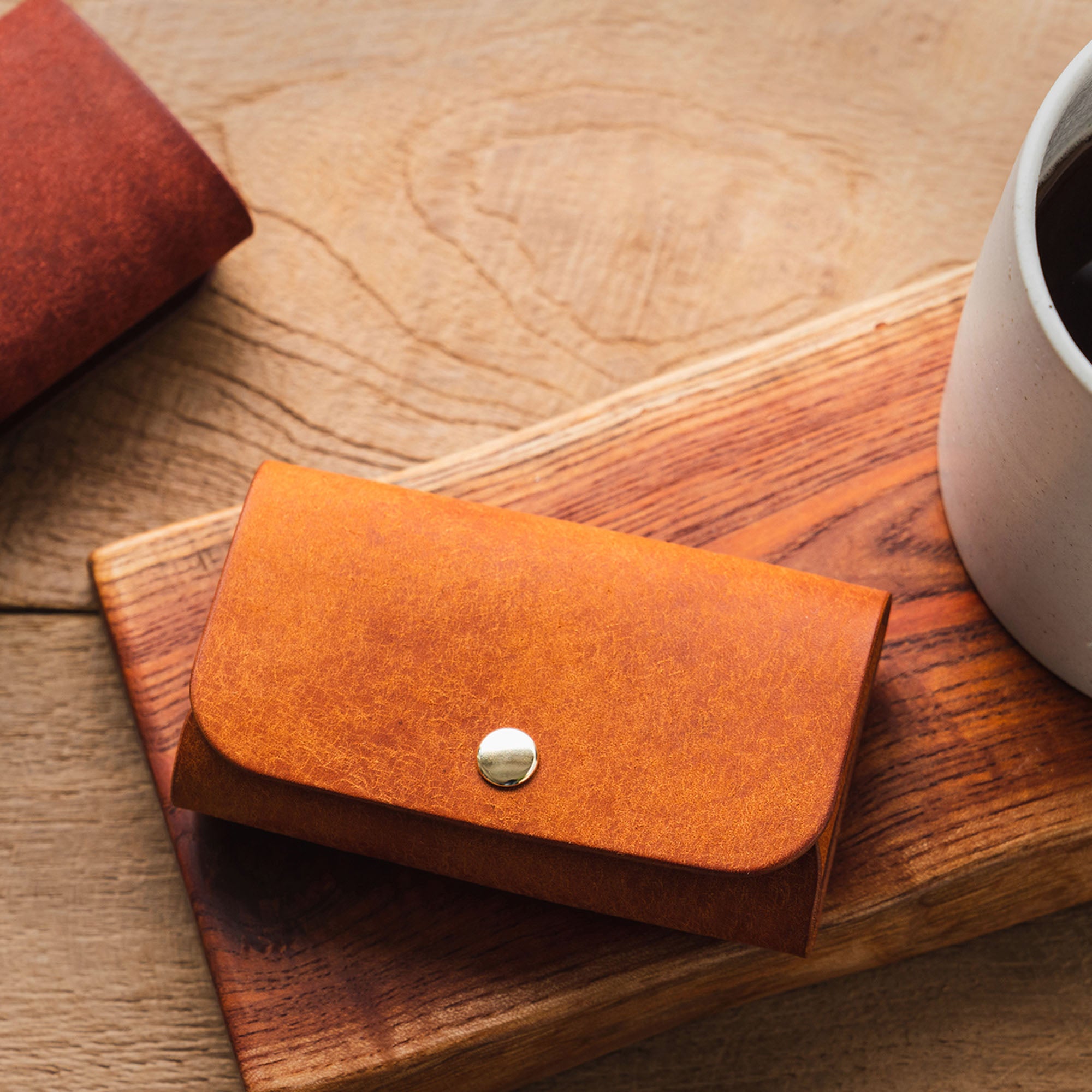 Front view of the Business Card Wallet with the flap closed, highlighting its sleek profile.