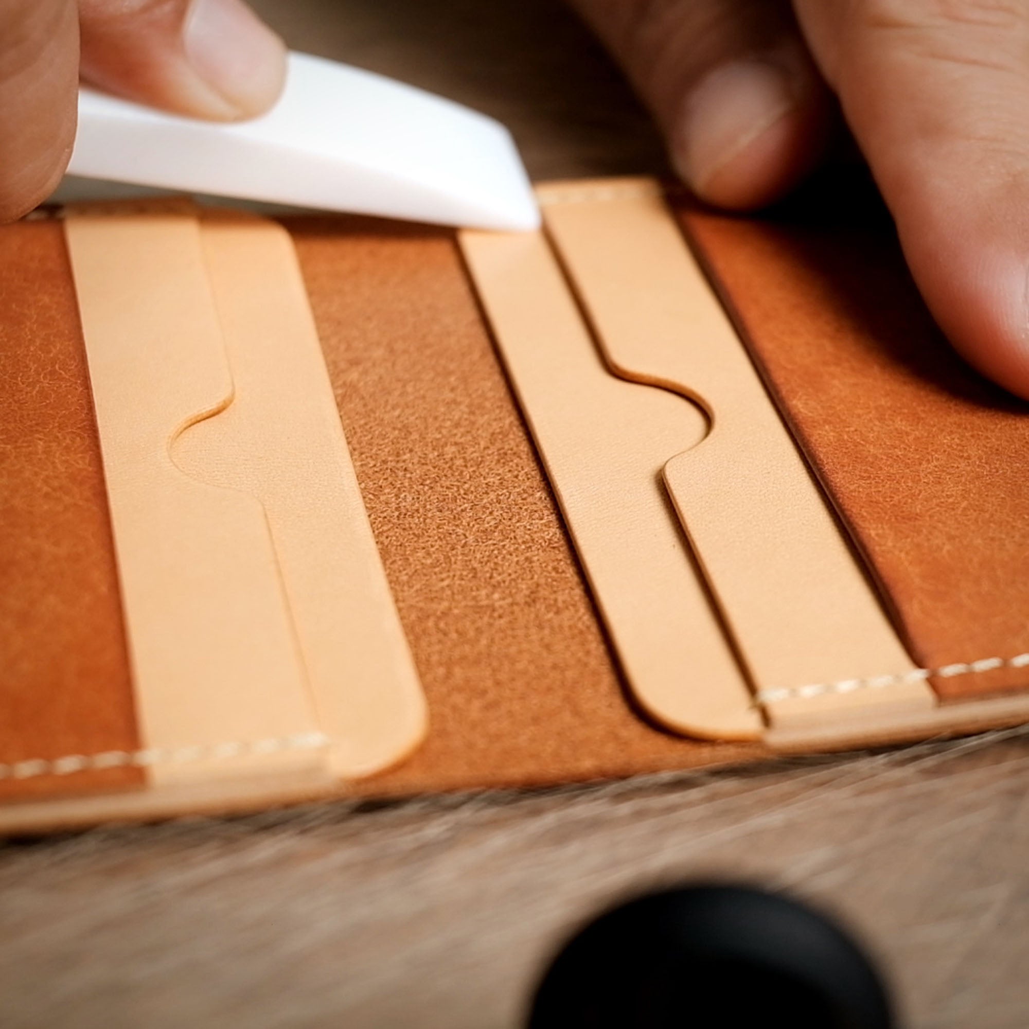 Close-up view of the interior pocket structure in the 6 Pocket Wallet, highlighting its organized layout.