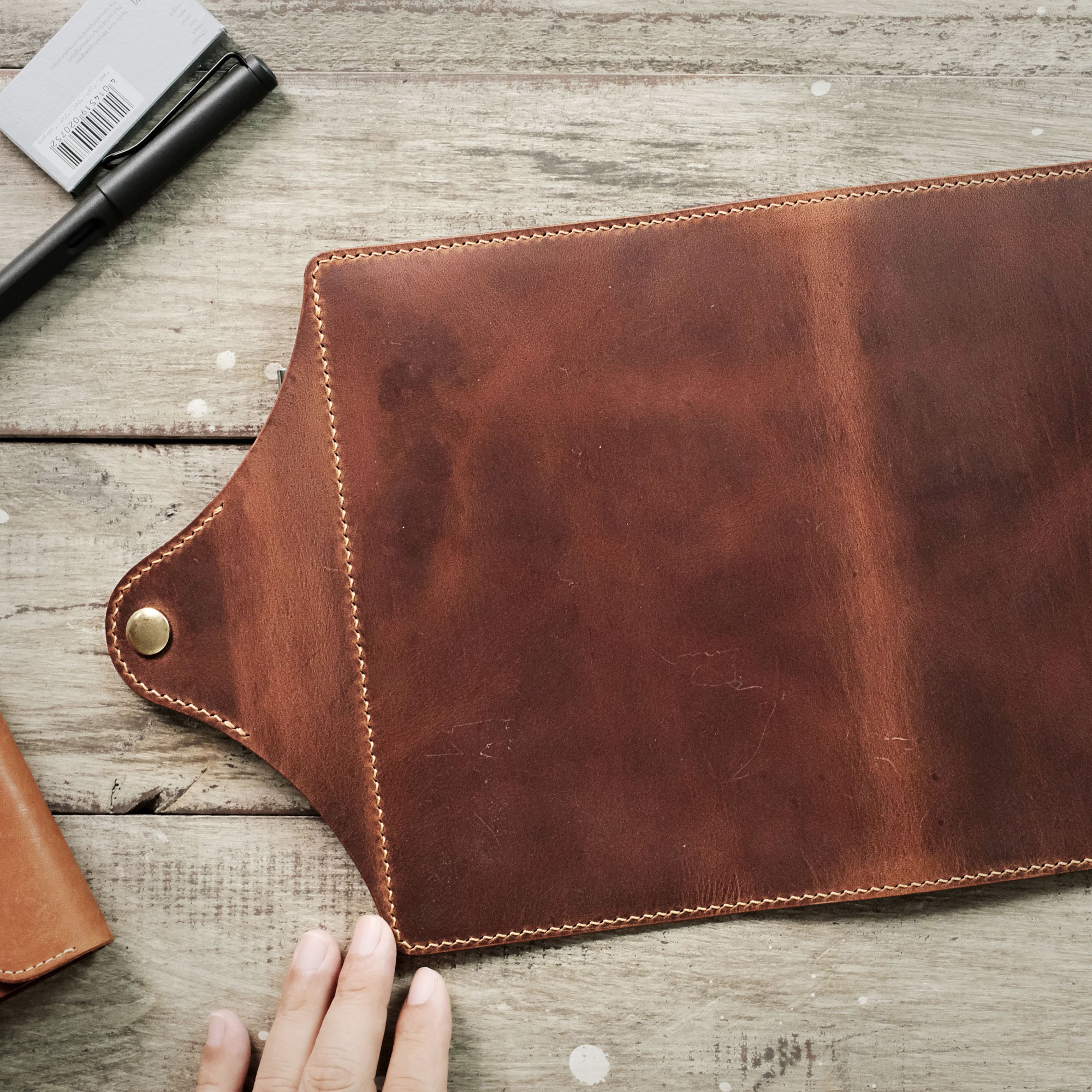 Back side of the A5 Notebook Cover, emphasizing the clean lines and leather texture.