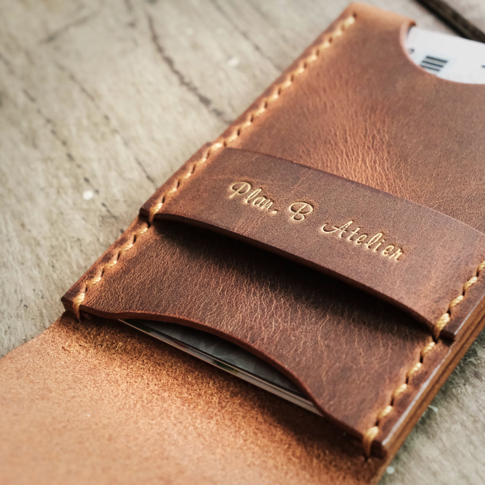 Close-up of the strap on the Pop-Up Card Holder, designed to secure the flap in place.