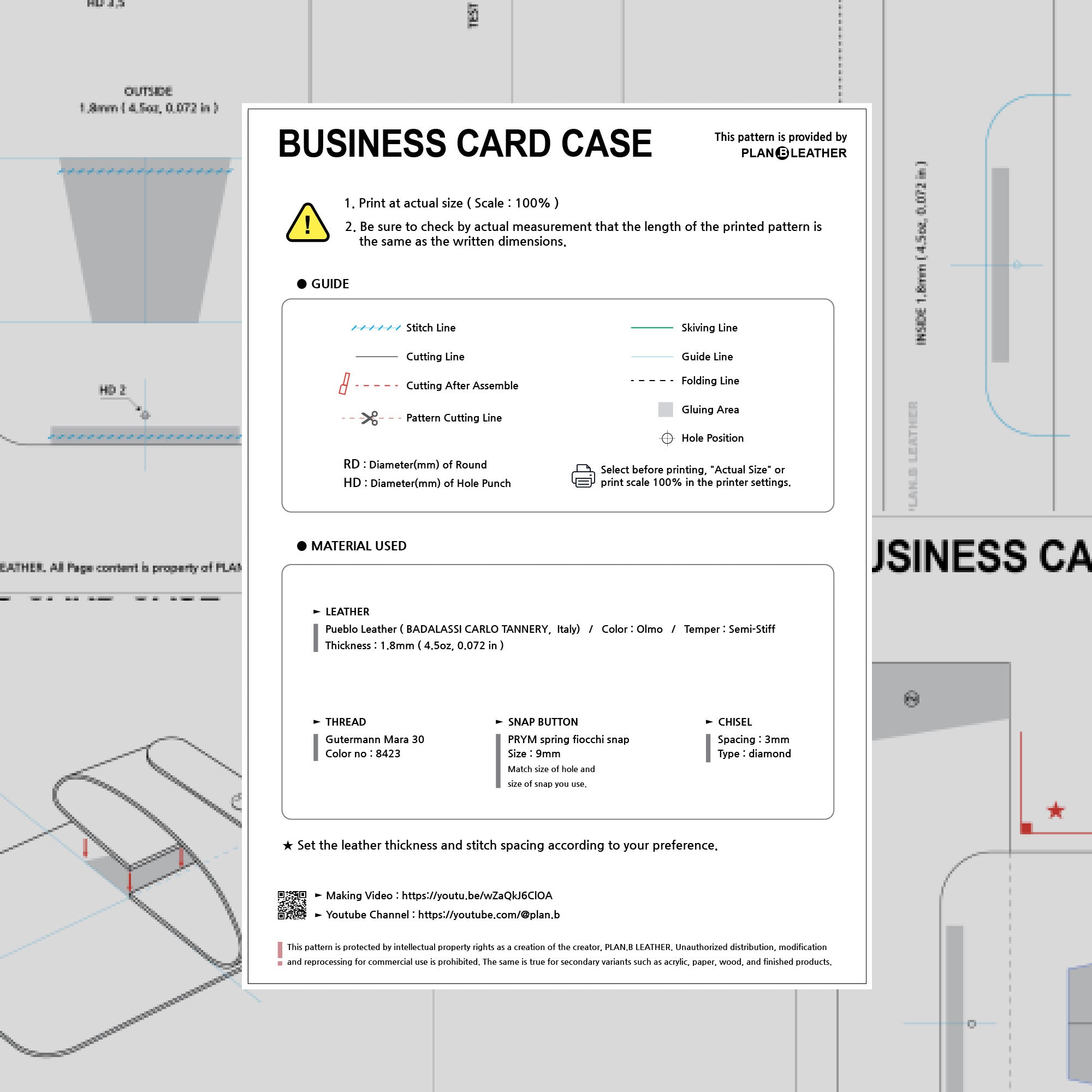 Preview of the Business Card Wallet PDF pattern, showing template layout and assembly instructions.