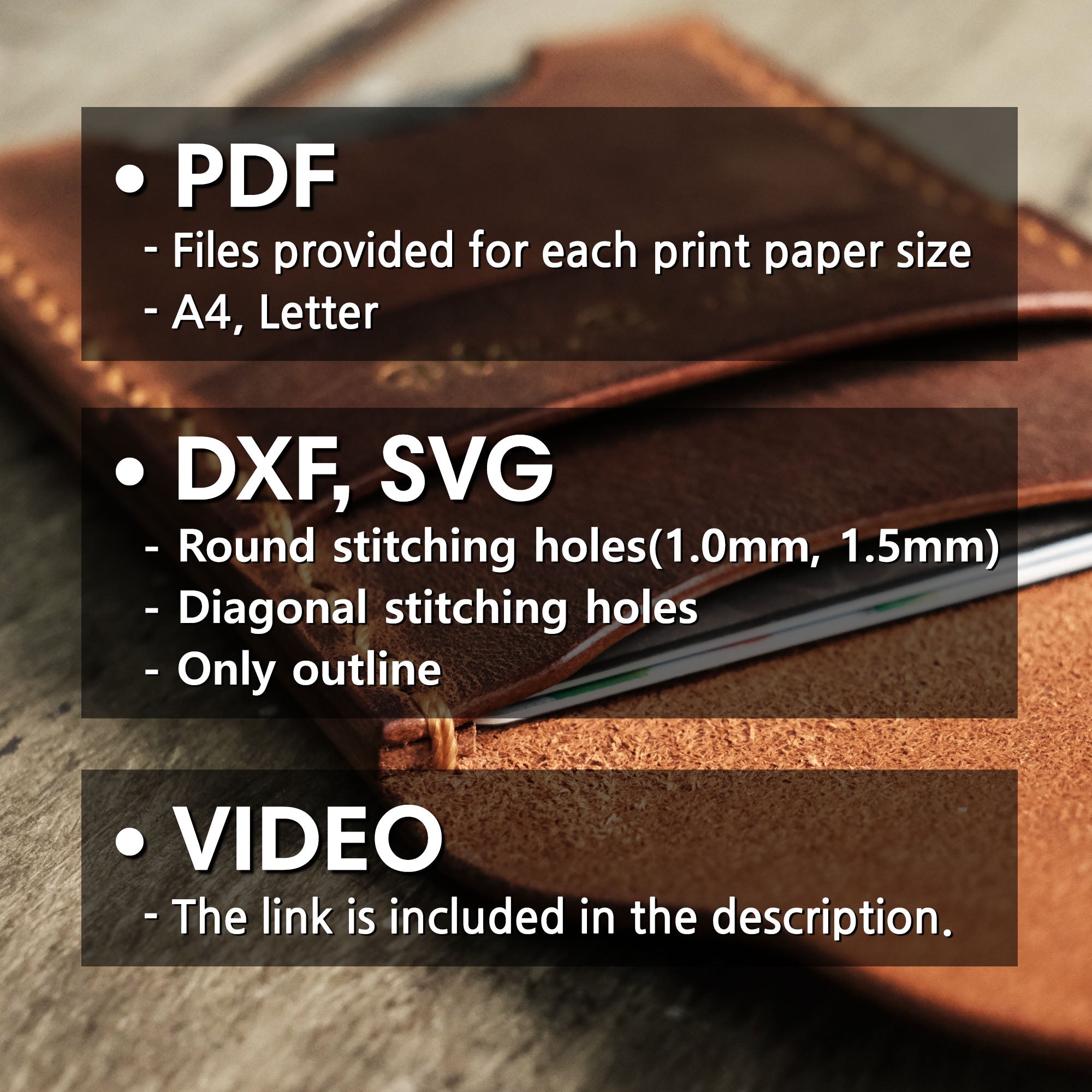 Overview of the included file formats for the Pop-Up Card Holder PDF pattern, featuring templates and assembly instructions.