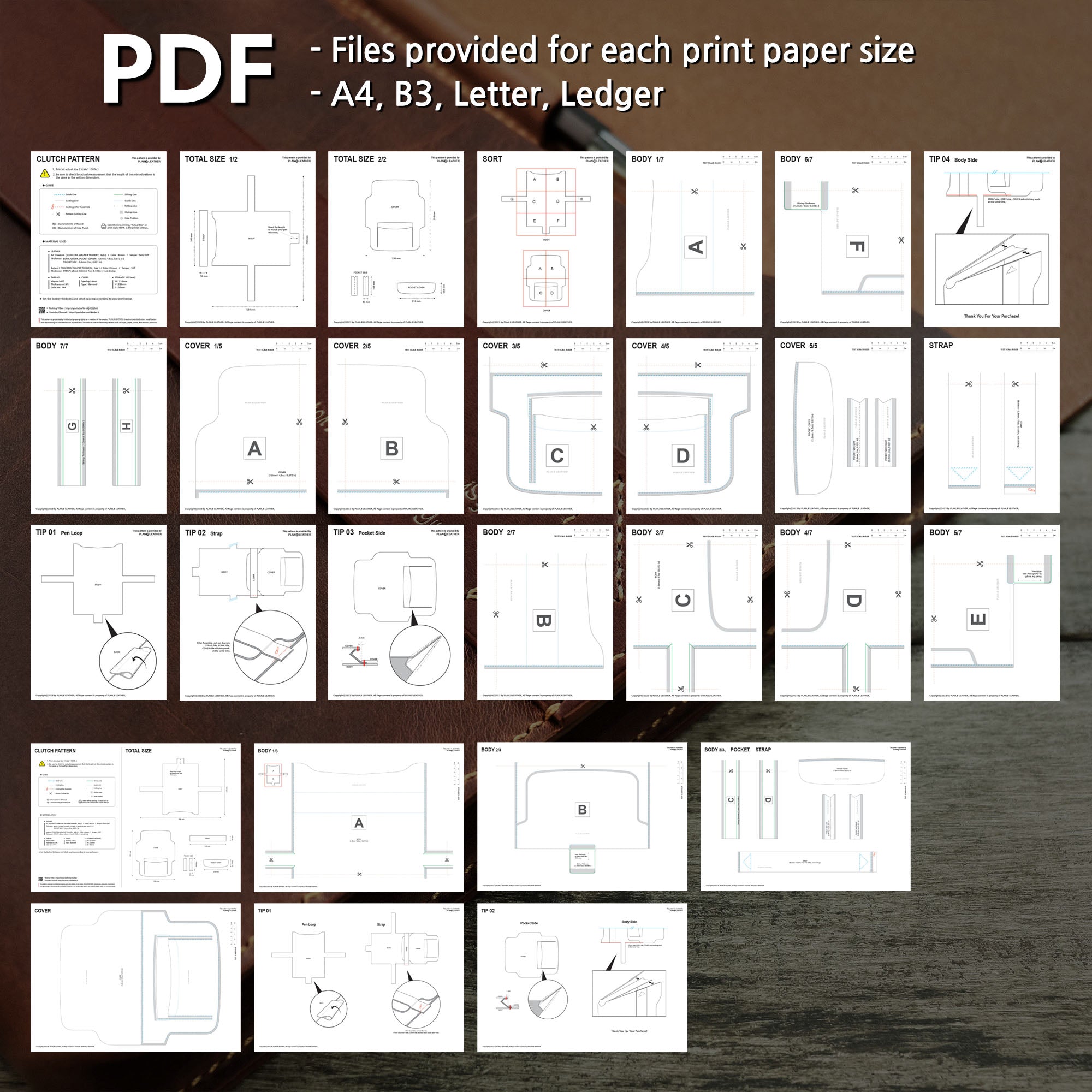 Document Clutch, Briefcase (A4) - Pattern