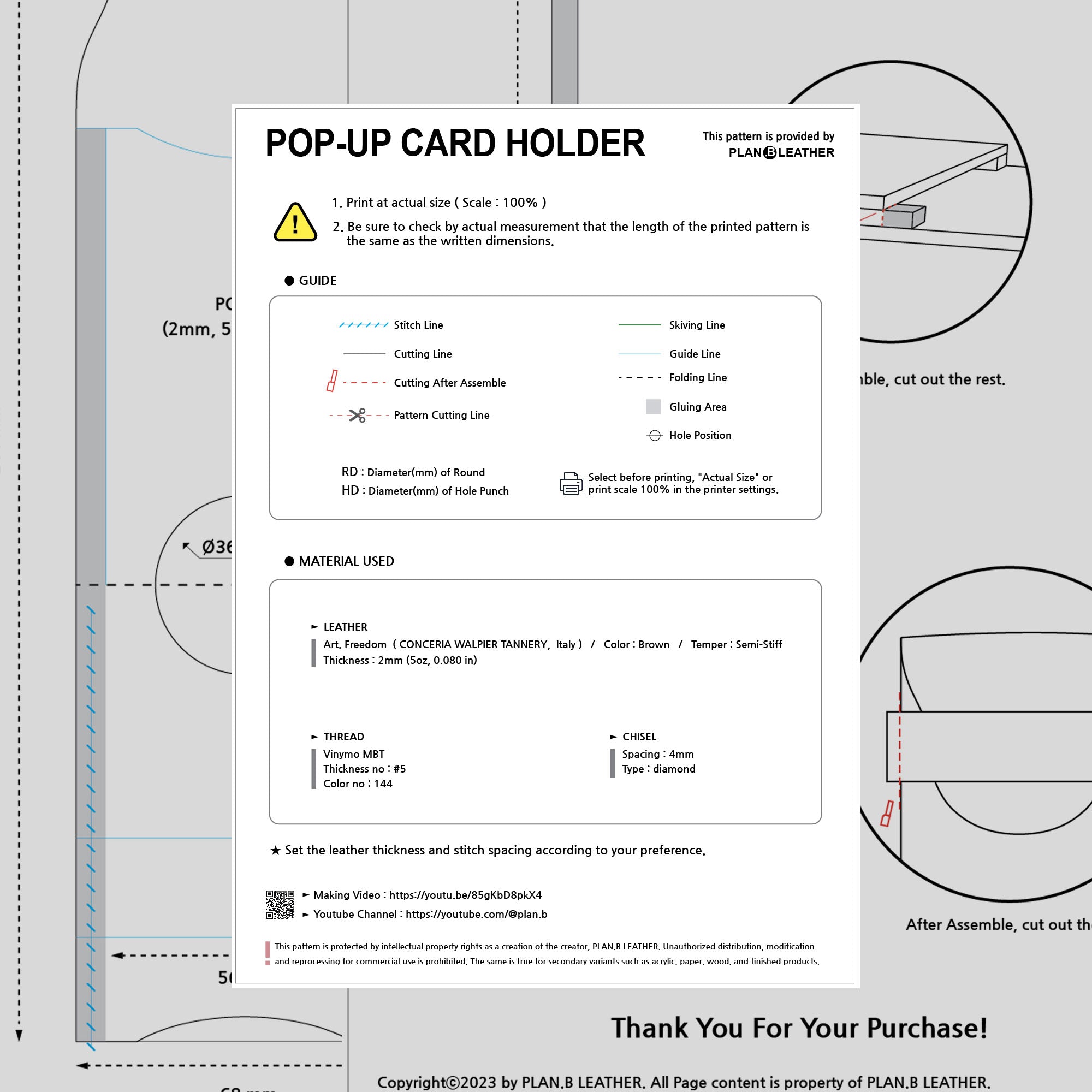 Preview of the Pop-Up Card Holder PDF pattern, showing template layout and assembly instructions.