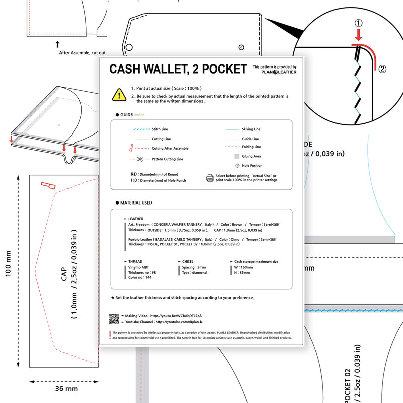 Leathercraft Wallet PDF Pattern – 2 Card Slots & Cash Pocket